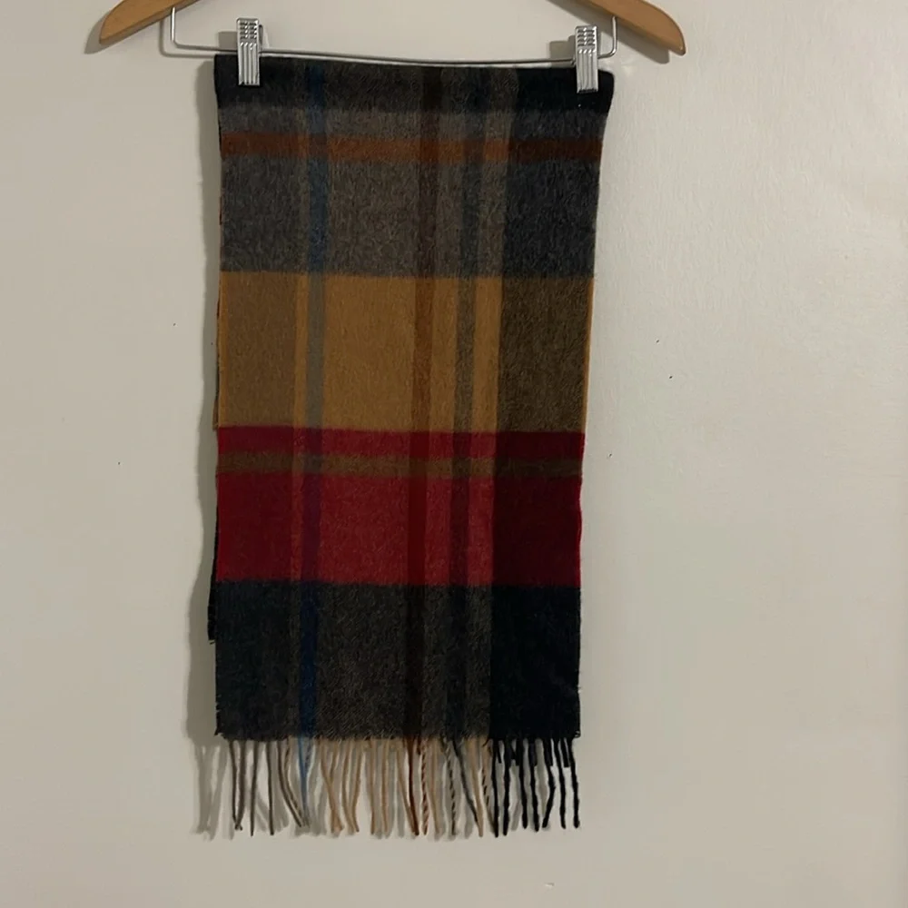 Joesph Abboud men’s brown fringe plaid cashmere scarf